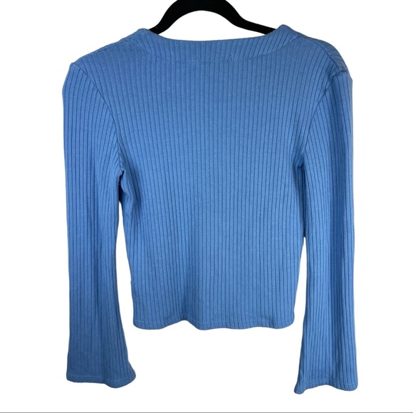 Reformation Gellar Button Front Long
Sleeve Ribbed Knit Top Parisian Blue. - Picture 13 of 15